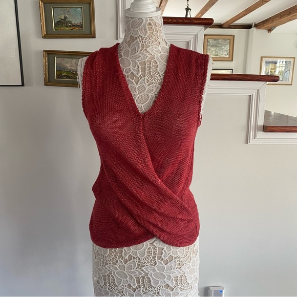 BROCHU WALKER Rhain Wrap Top in Ruby Linen $248 - Picture 2 of 7